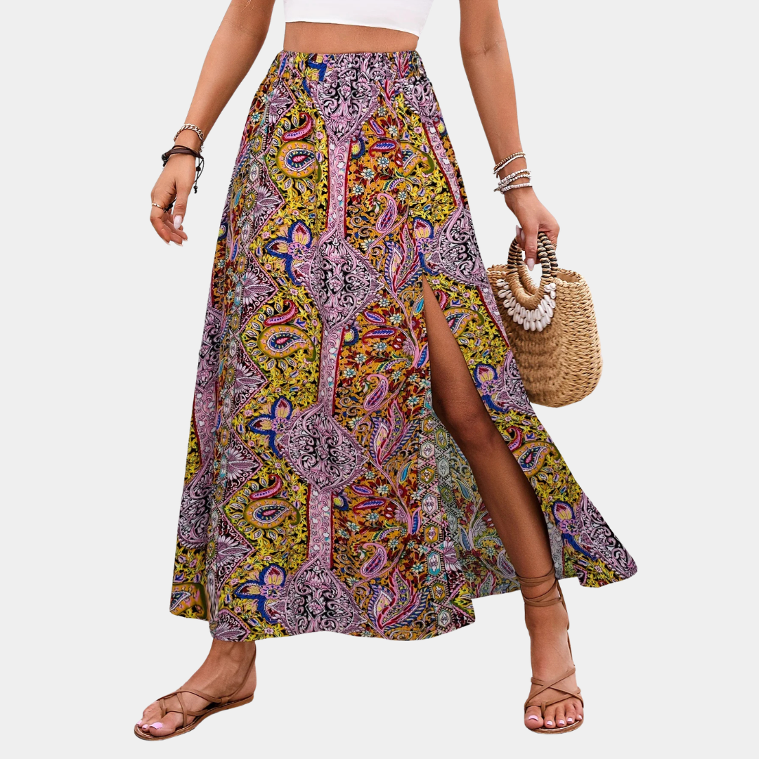 Melvara - Bohemeprint maxi-nederdel med elegant slids