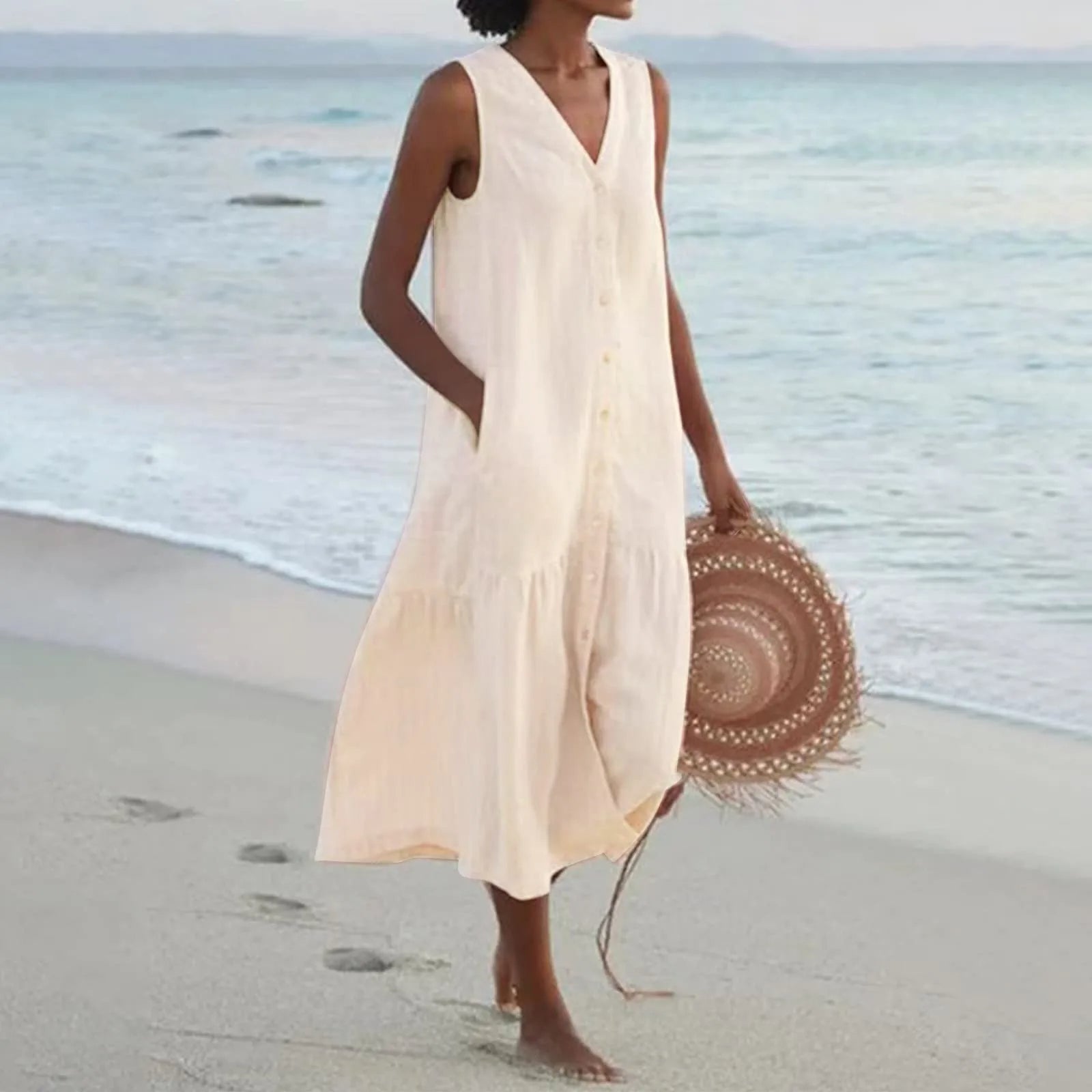 Julian – Robe midi d'été à col en V pour femme