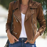 Arvenza - Chaqueta de cuero con cremallera para mujer