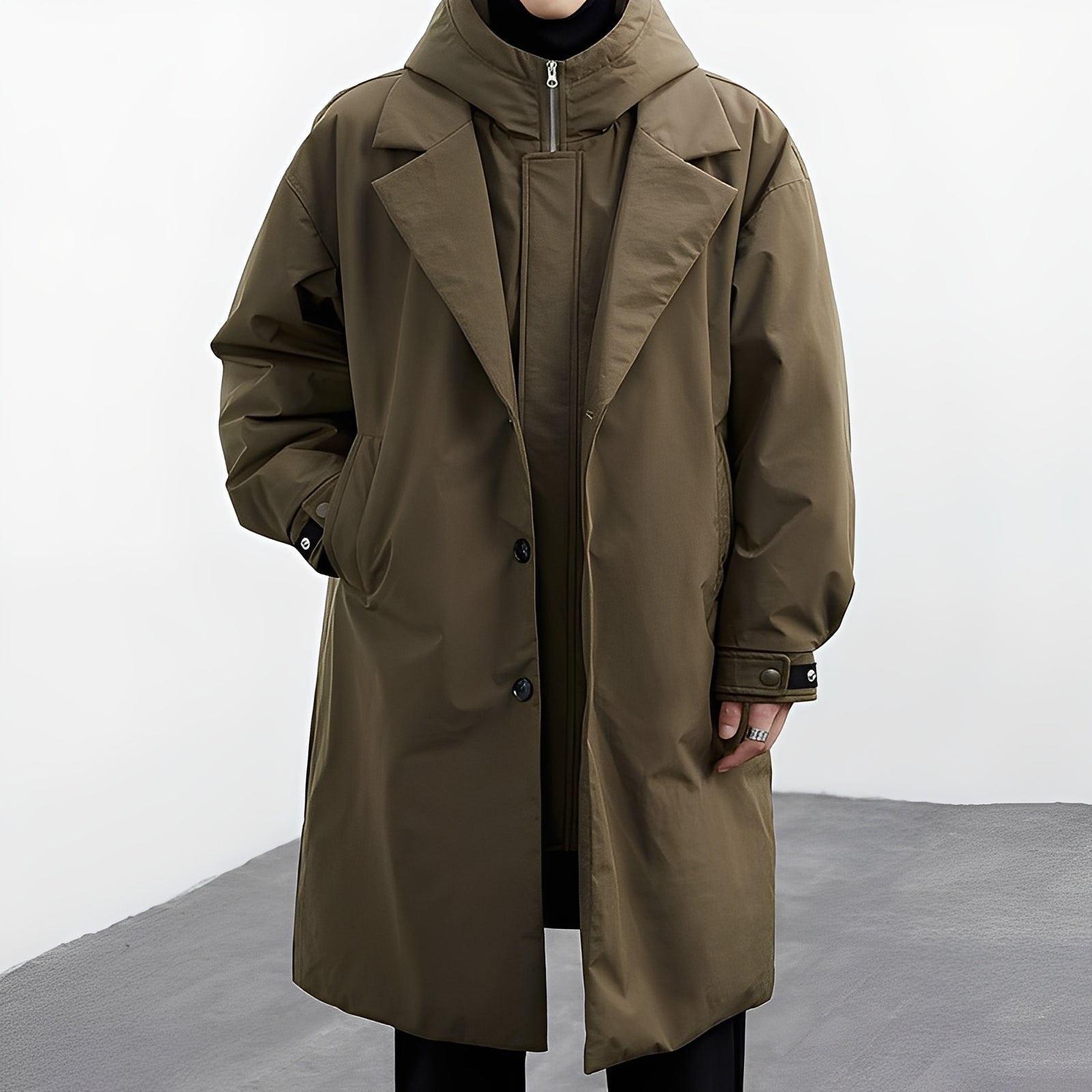 Jorven – Trench-coat long à capuche pour homme