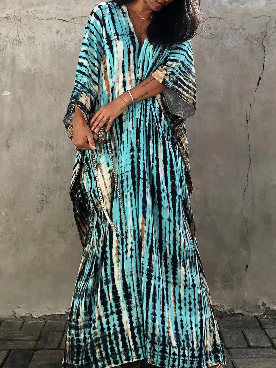 Velora - Robe longue kaftan imprimée