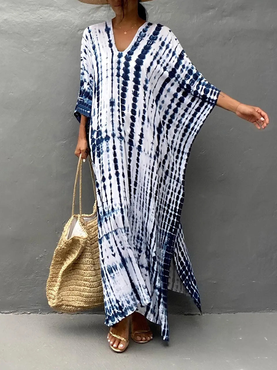 Velora - Robe longue kaftan imprimée