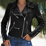 Arvenza - Chaqueta de cuero con cremallera para mujer