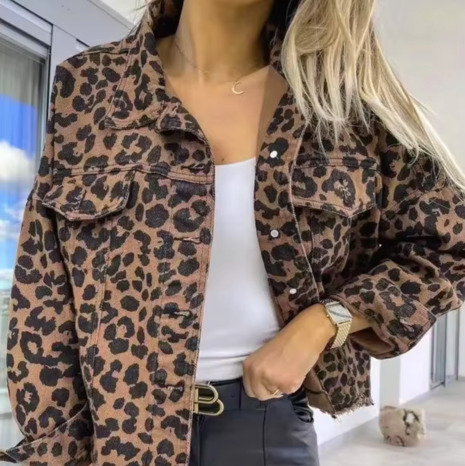 Lennie - Dame Denimjakke med Leopardprint