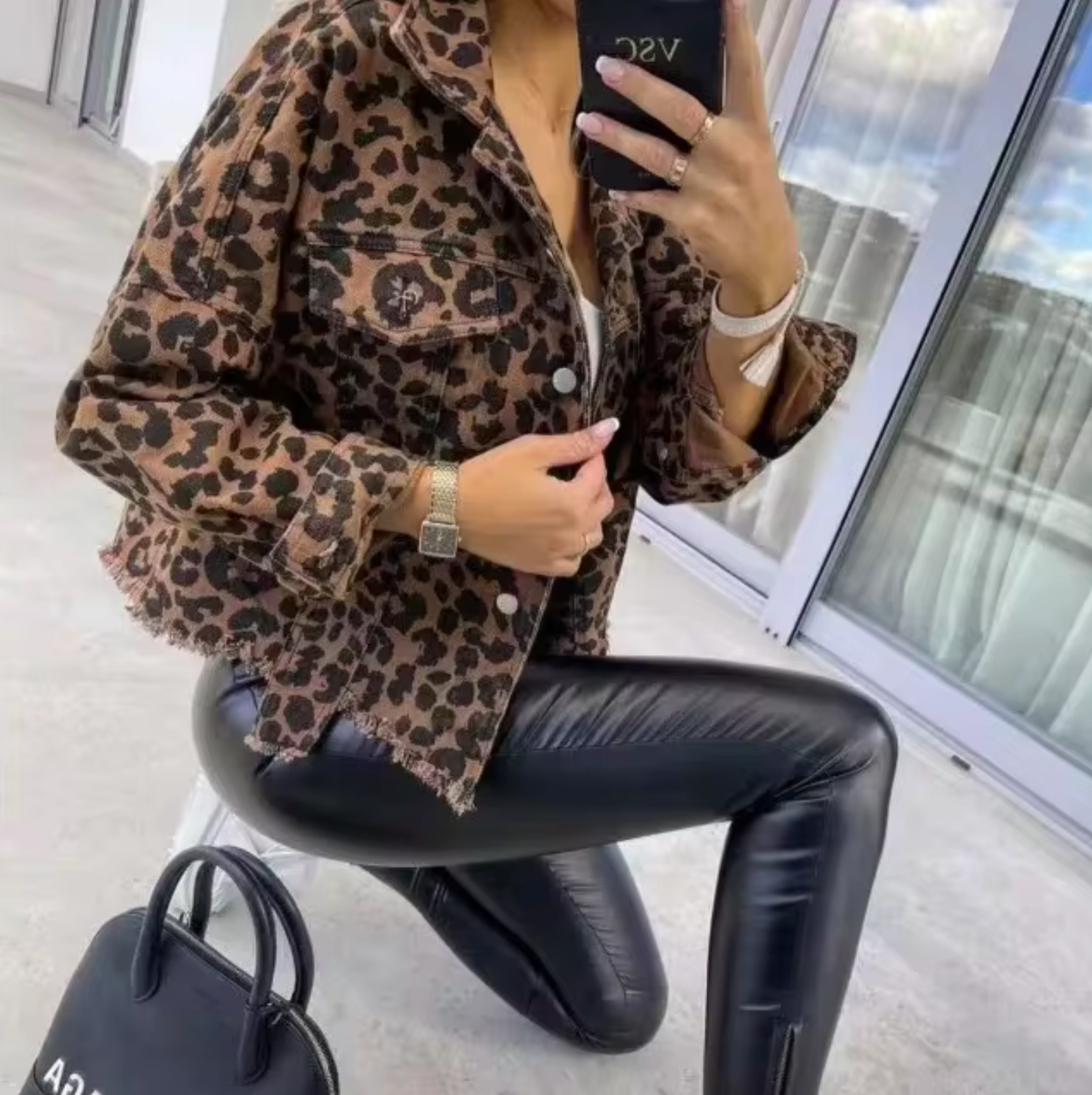 Lennie - Dame Denimjakke med Leopardprint