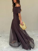Tolinda - Vestido maxi de malla con un solo hombro