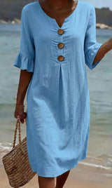 Elisane – Womens Cotton Linen Summer Button Dress