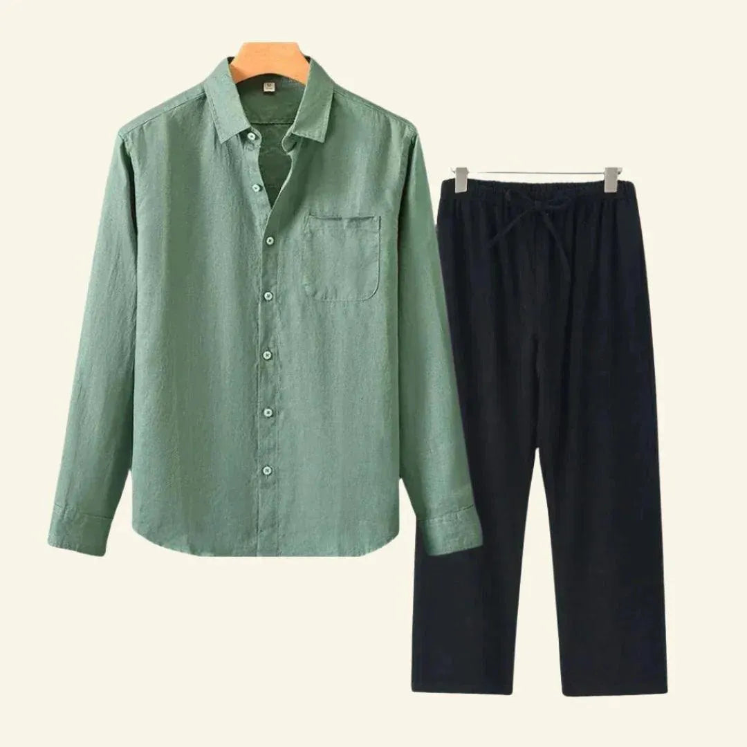 Caelric - Completo Uomo Camicia e Pantaloni in Lino