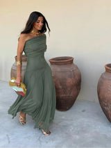 Tolinda - Vestido maxi de malla con un solo hombro