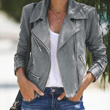 Arvenza - Chaqueta de cuero con cremallera para mujer