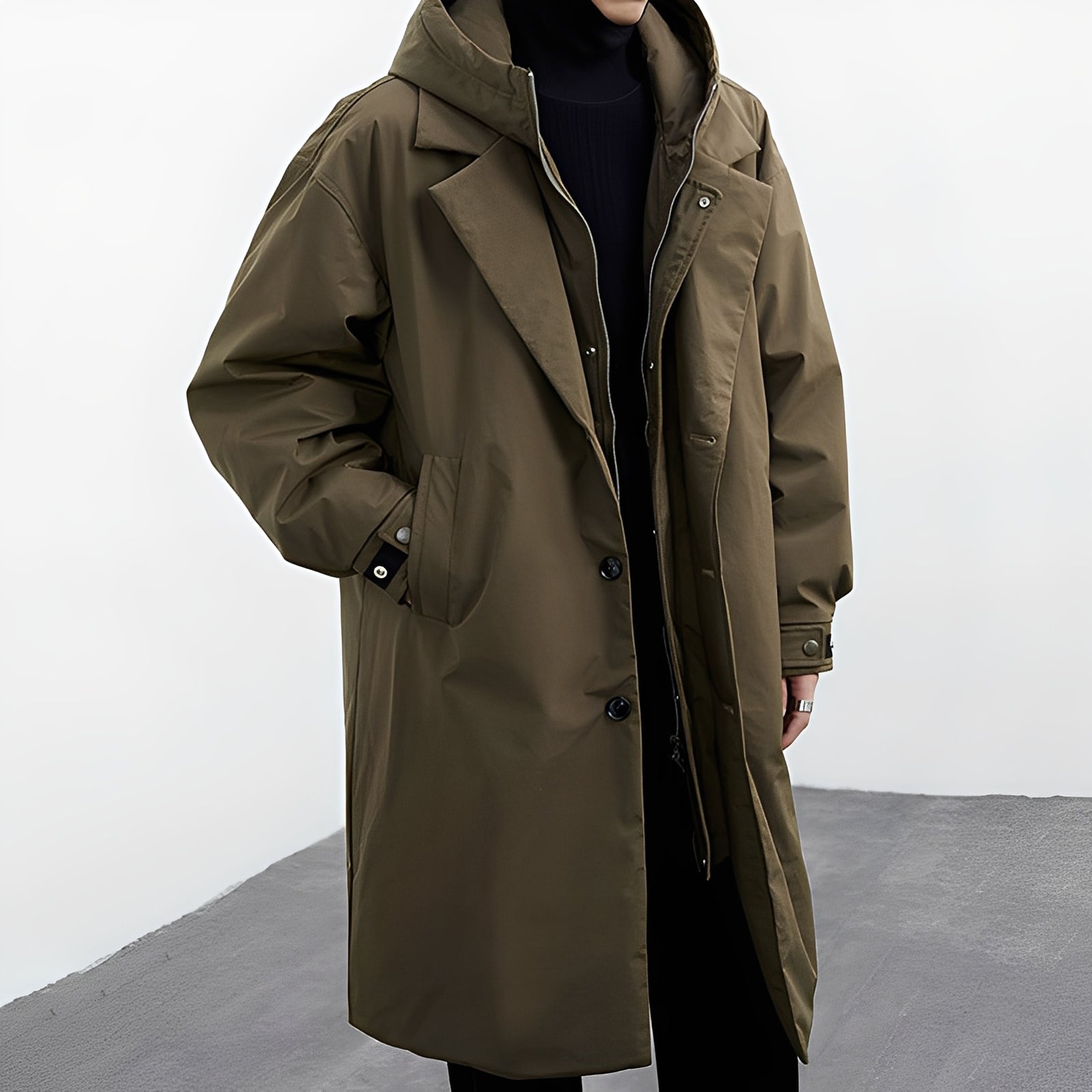 Jorven – Trench-coat long à capuche pour homme