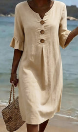 Elisane – Womens Cotton Linen Summer Button Dress