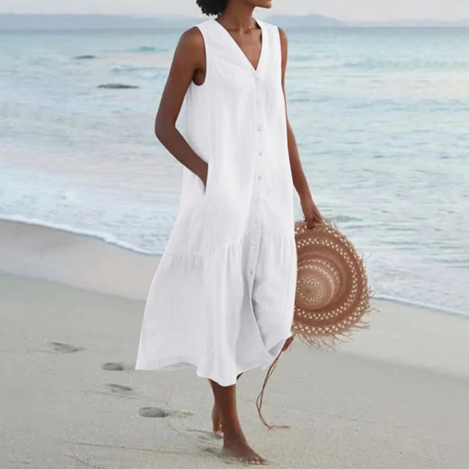 Julian – Robe midi d'été à col en V pour femme