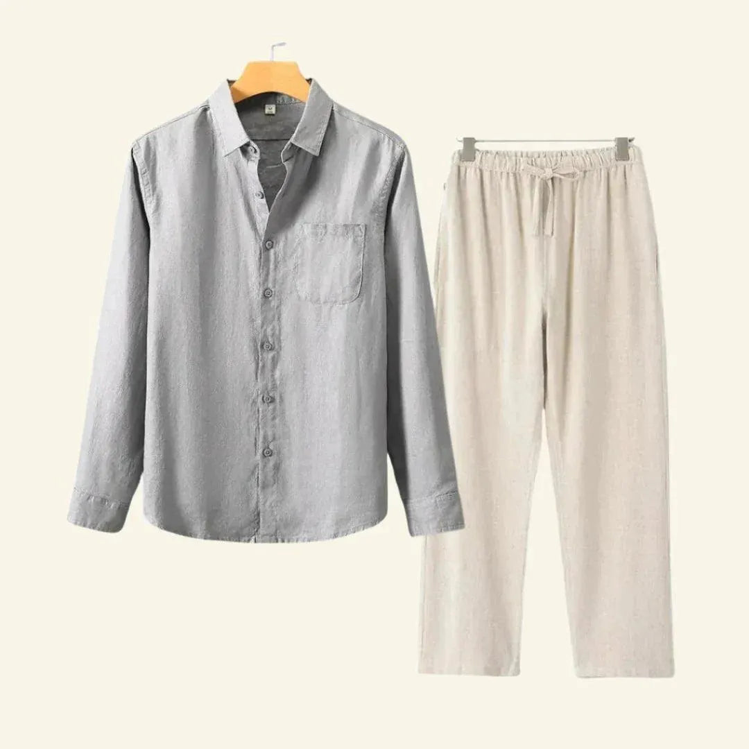 Caelric - Completo Uomo Camicia e Pantaloni in Lino