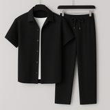 Set de vară pentru bărbați, stil in, cu pantaloni cu șnur și cămașă lejeră