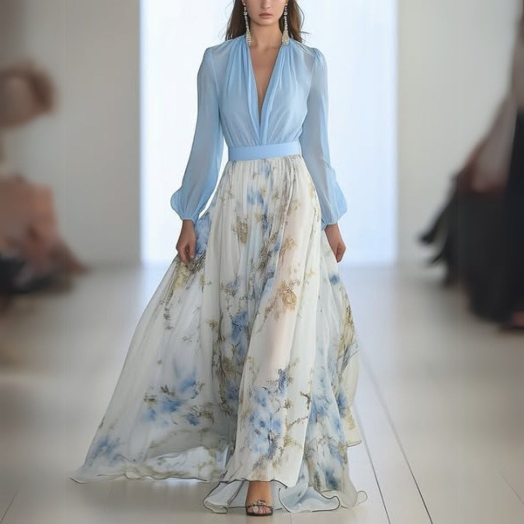 Abrile – Floral Neckline Maxi Dress For Women