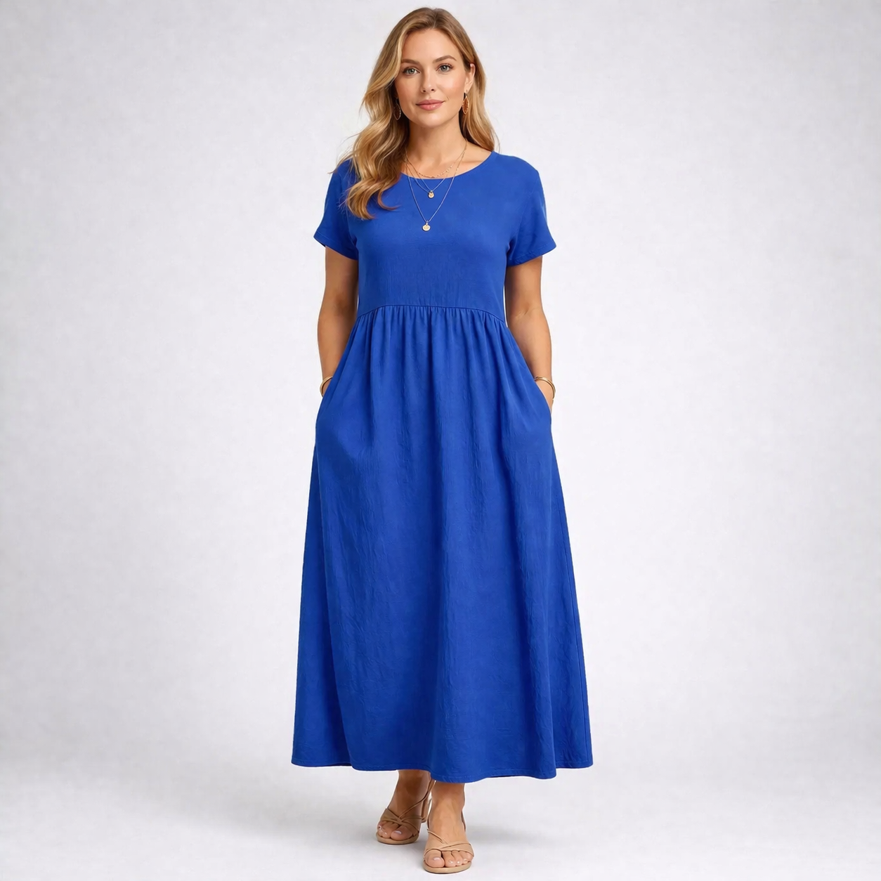 Elvina - Rochie maxi crem minimalistă cu buzunare