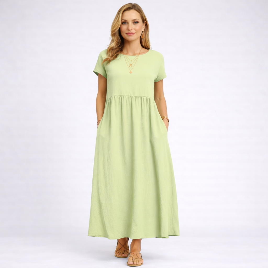 Elvina - Rochie maxi crem minimalistă cu buzunare