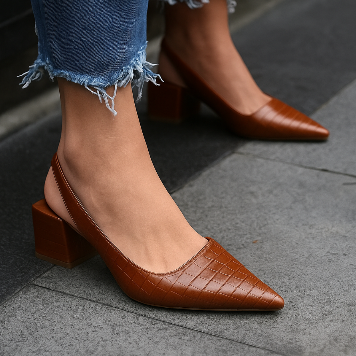 Ivoria – Pointed Toe Slingback Low Heel Pumps