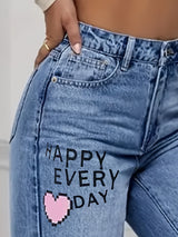 Kaelina – Jean large avec imprimé cœur et graffiti pour femme