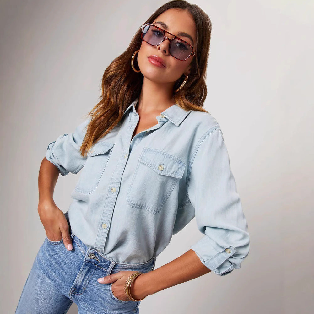 Elvarra – Women’s Denim Shirt With Chest Pockets