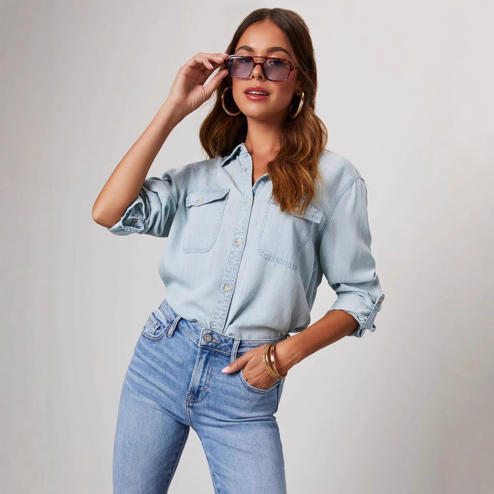Elvarra – Women’s Denim Shirt With Chest Pockets