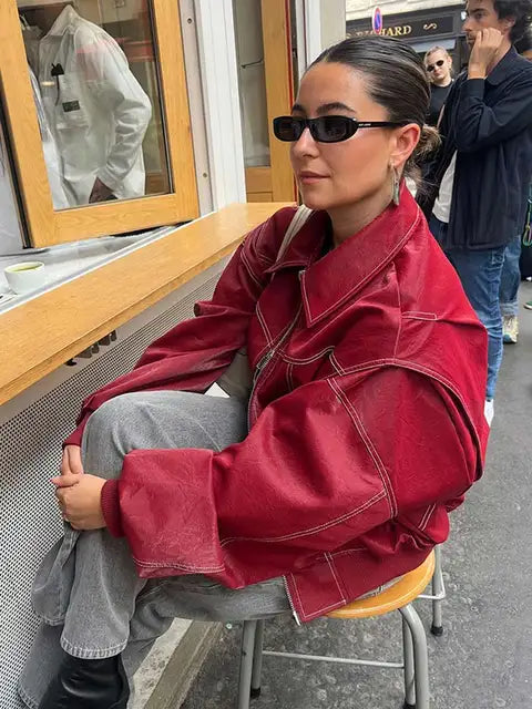 Rovienne - Rød Vintage Dame Læderjakke