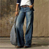 Jean pour femmes - Pantalon en denim taille haute à jambes larges