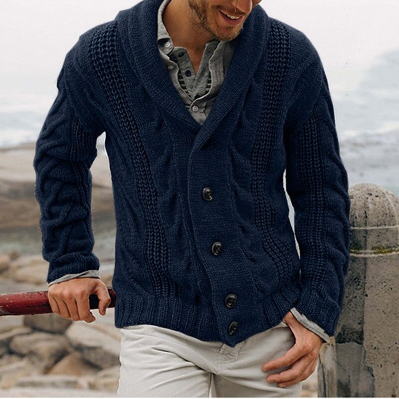 Elricson – Cardigan de Malha Grossa com Gola Xale para Homem