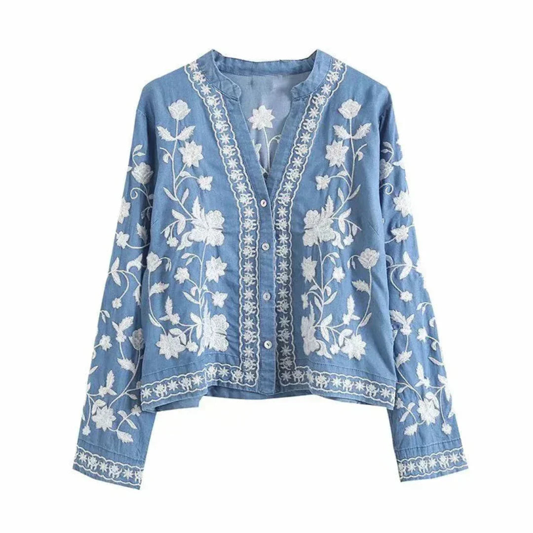 Camellia – Bluza cu nasturi brodată pentru femei