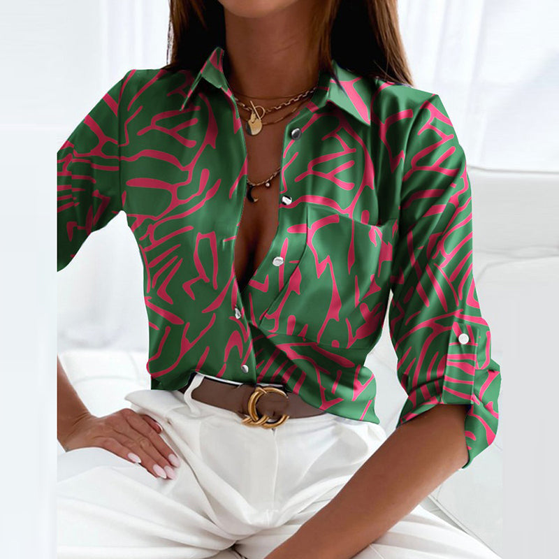 Darcey - Printed Long Sleeve Button Top