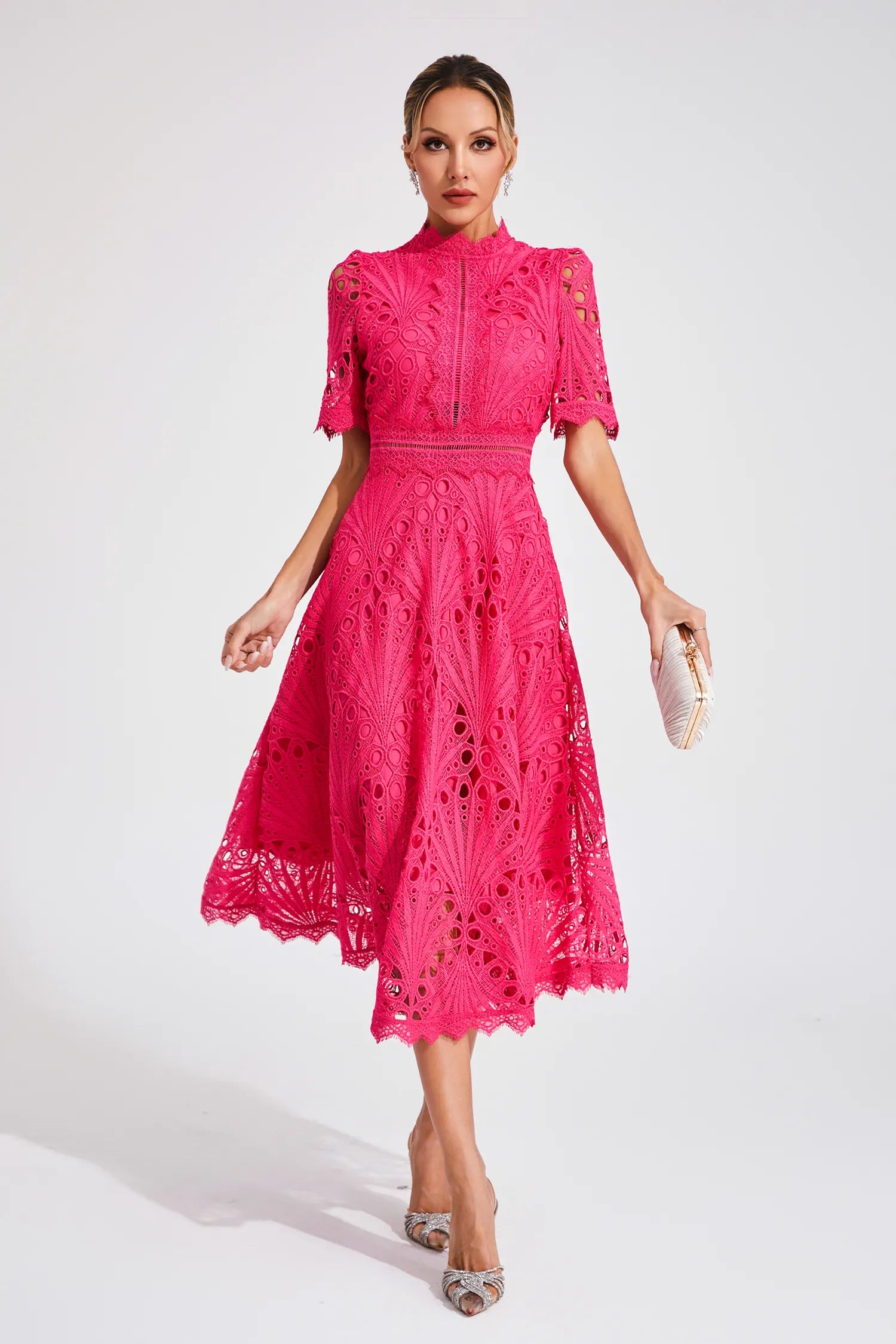 Lacenda - Lace High Neck A Line Dress