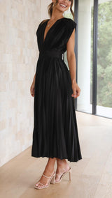 Audrelia – Faltenrock Midikleid mit tiefem V-Ausschnitt Elegant