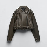 Rovienna - Modern Cropped Biker Jacket