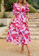 Ilyssia – Florales Midi-Kleid mit V-Ausschnitt für Damen