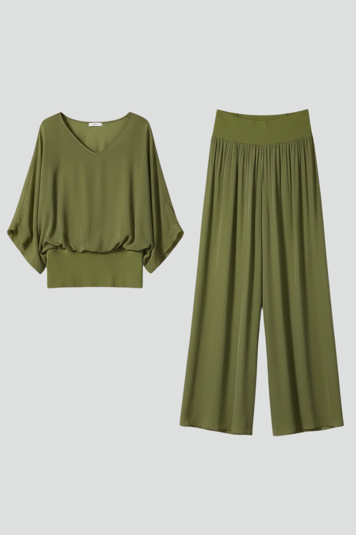 Viviane - Womens Chiffon Two Piece Wide Leg Set