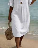 Elisane – Womens Cotton Linen Summer Button Dress