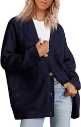 Alenya – Damen Oversize Cardigan mit V-Ausschnitt und Knopfverschluss