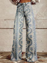 Virexa - Womens Wide Leg Trousers With Vintage Print