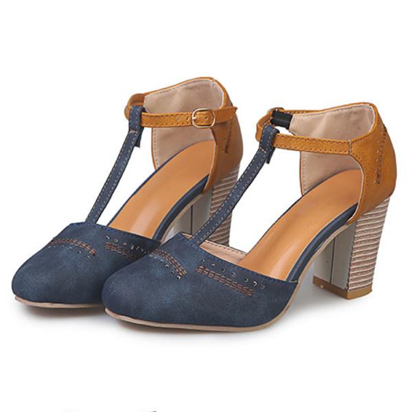 Harperon – Sapatos Vintage de Salto Grosso com Tira em T para Mulher