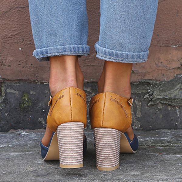 Harperon – Sapatos Vintage de Salto Grosso com Tira em T para Mulher