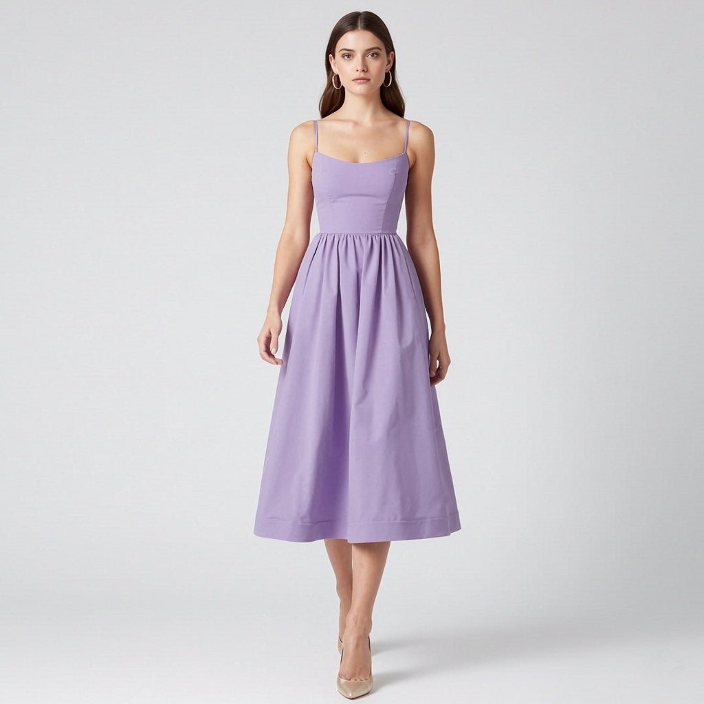 Barbra - Robe midi lilas à décolleté cœur et jupe ample