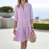Bela – Gestreiftes Midi-Kleid mit Knopfleiste