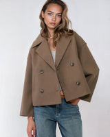 Thalena – Damen kurzer Wollmischmantel mit elegantem Überkreuz-Design