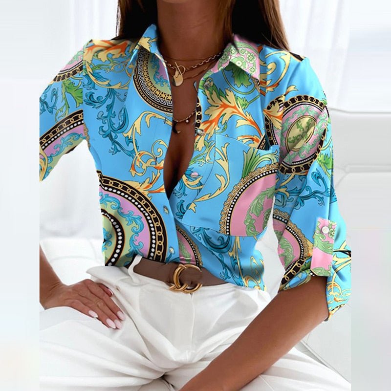 Darcey - Printed Long Sleeve Button Top