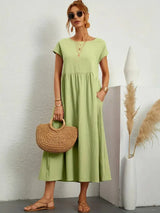 Neline – Women's Loose Midi Pocket Dress Short Sleeve