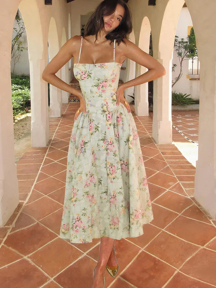 Amelira – Robe midi à bretelles florale pour femme, invitée de mariage