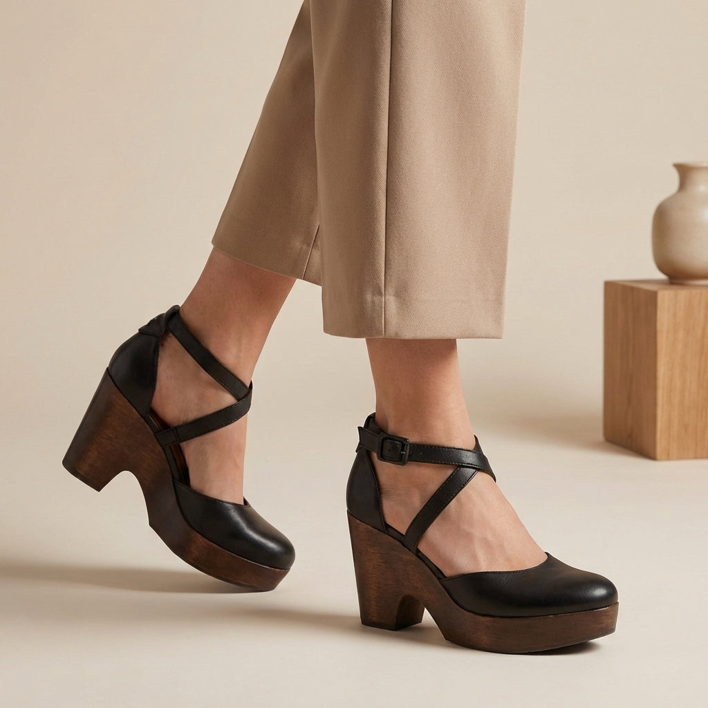 Caralisse – Sapatos de Salto com Plataforma e Tira de Salto Grosso