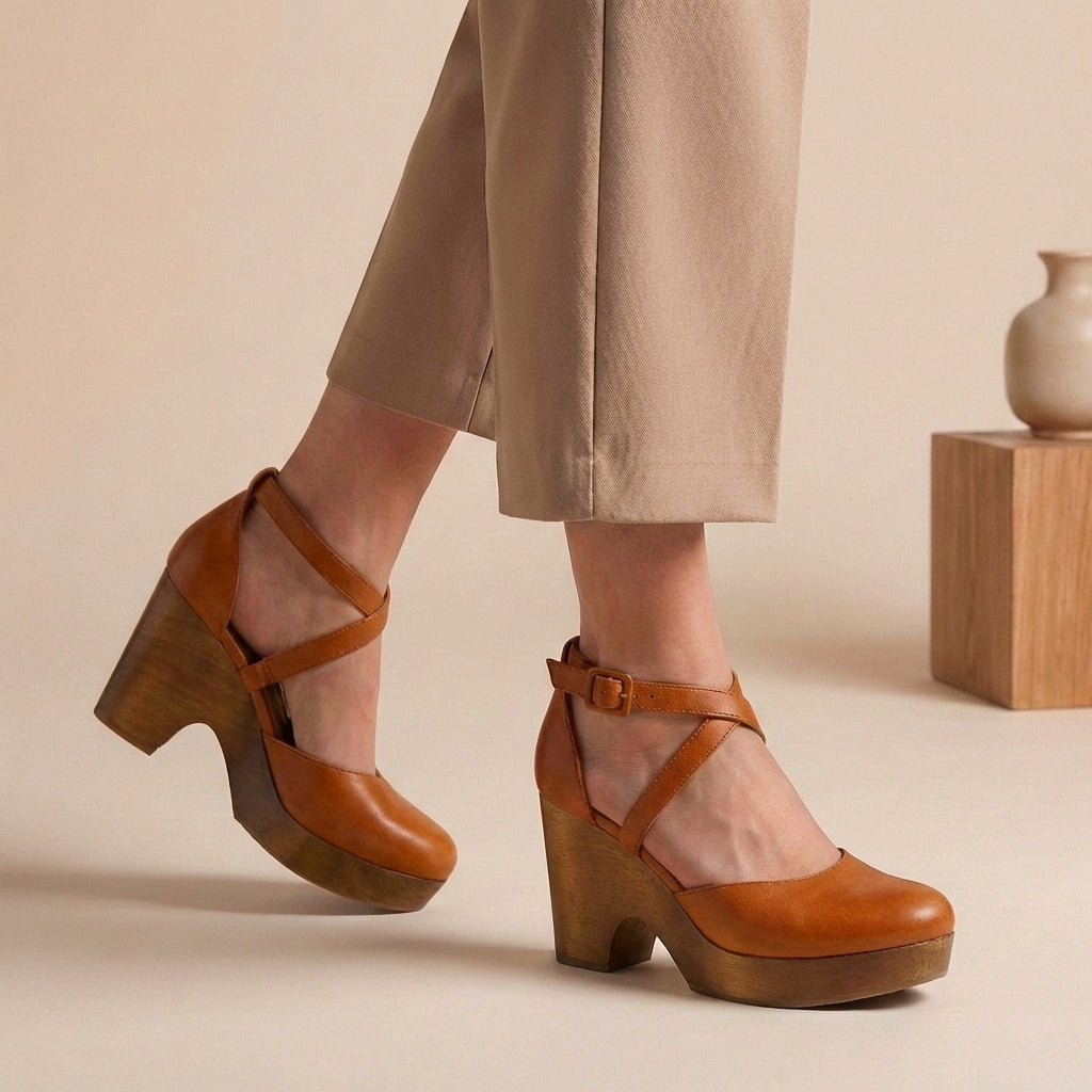Caralisse – Sapatos de Salto com Plataforma e Tira de Salto Grosso