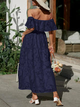 Catherin – Off-shoulder lagdelt maxi-kjole til bryllupsgæster